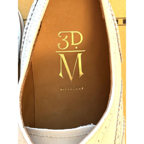 3D M LIFESTYLE SIZE 9-9.5 MEN White Leather Shoes LACE UP Oxfords Wingtips EUC main image 4